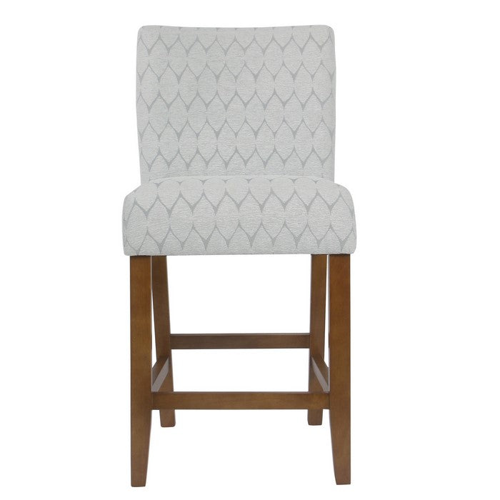 Textured Fabric Upholstered Wooden Counter Stool with Backrest, Gray and Brown