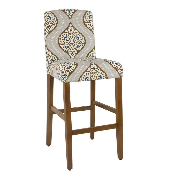 Fabric Upholstered Wooden Barstool In Traditional Stripe Patterns, Multicolor