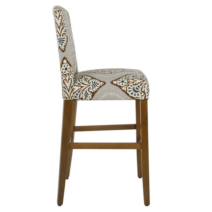 Fabric Upholstered Wooden Barstool In Traditional Stripe Patterns, Multicolor