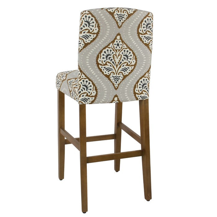 Fabric Upholstered Wooden Barstool In Traditional Stripe Patterns, Multicolor