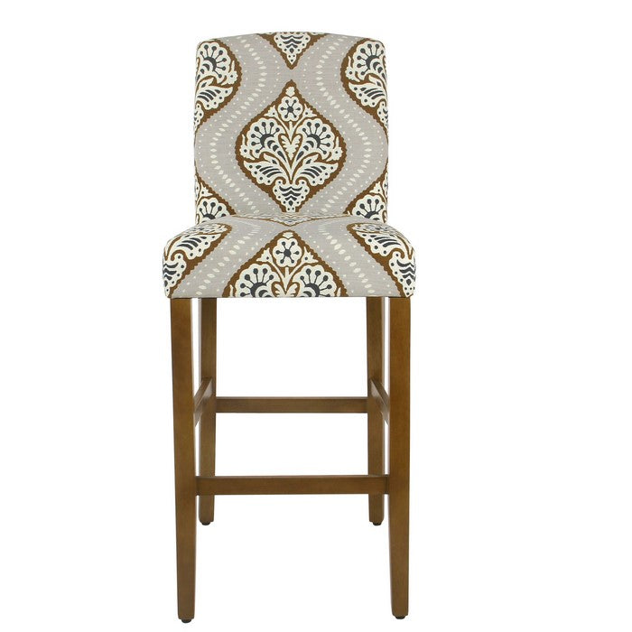 Fabric Upholstered Wooden Barstool In Traditional Stripe Patterns, Multicolor