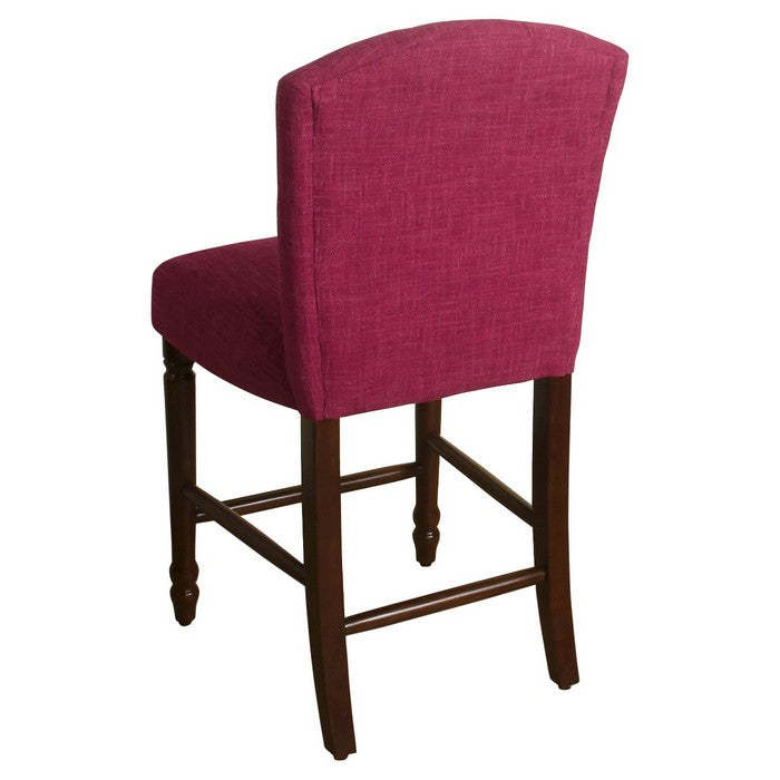 Fabric Upholstered Wooden Barstool with Tufted Backrest, Pink and Brown