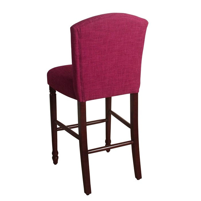 Wooden Bar Stool with Fabric Upholstery and Curved Backrest, Large, Pink and Brown