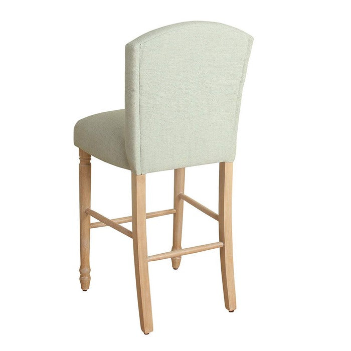 Wooden Bar Stool with Fabric Upholstery and Button Tufted Backrest, Large, Gray and Brown