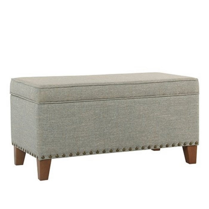 Fabric Upholstered Storage Bench with Wooden Tapered Legs, Blue and Brown