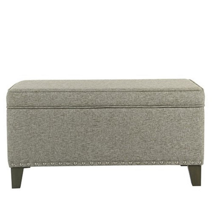 Fabric Upholstered Storage Bench with Wooden Tapered Legs, Slate Gray and Brown