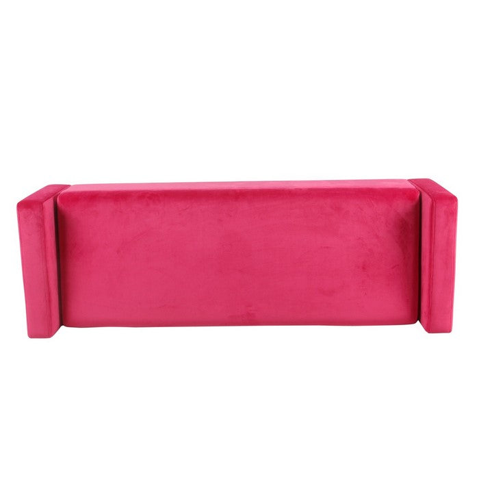 Velvet Upholstered Wooden Bench with Tapered Legs and Track Armrest, Pink and Brown
