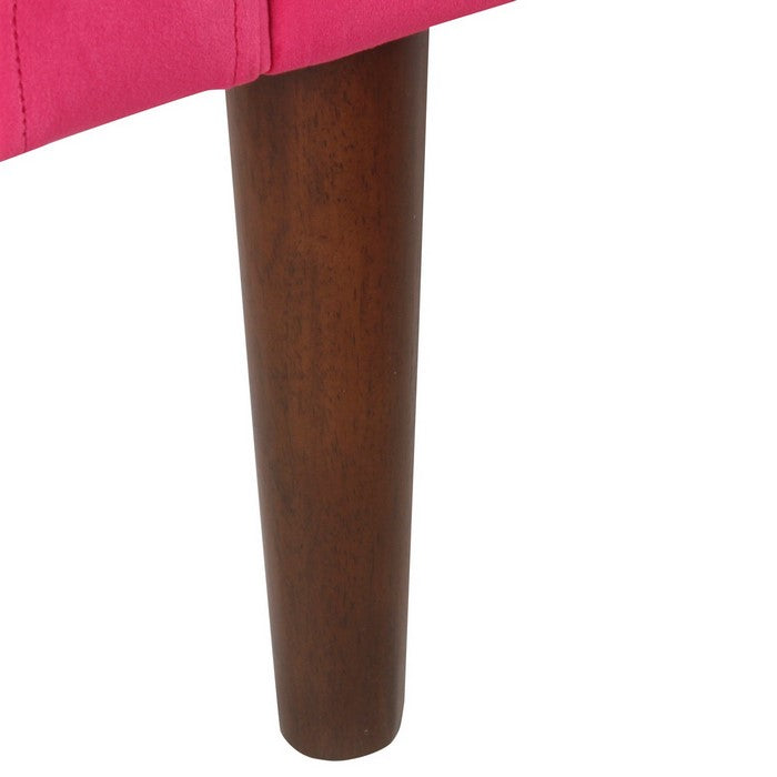 Velvet Upholstered Wooden Bench with Tapered Legs and Track Armrest, Pink and Brown