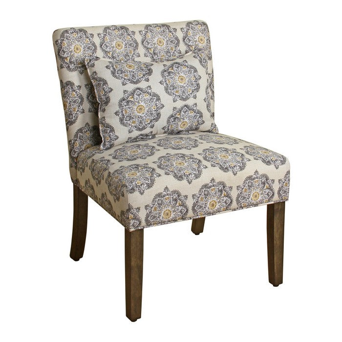 Fabric Upholstered Wooden Accent Chair with Printed Medallion Pattern, Multicolor