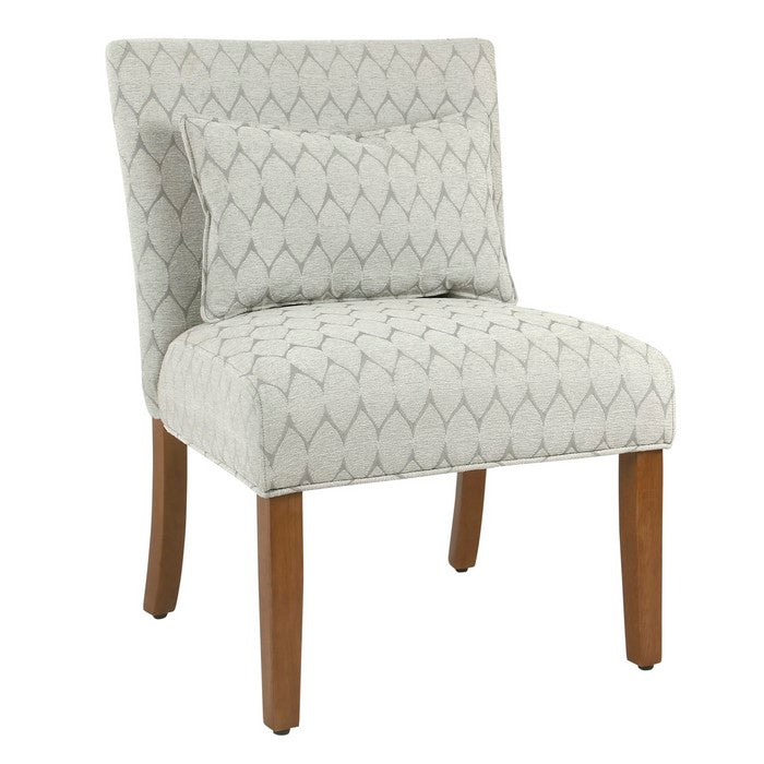 Fabric Upholstered Wooden Accent Chair with Printed Medallion Pattern, Brown and Gray