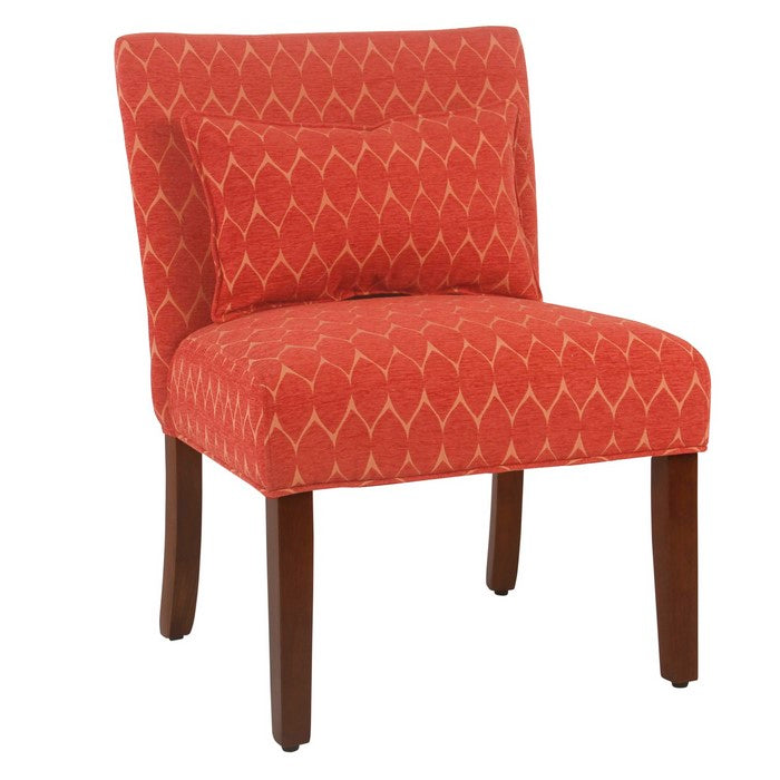 Fabric Upholstered Wooden Accent Chair with Printed Medallion Pattern, Brown and Red