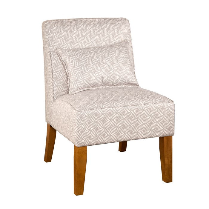 Fabric Upholstered Wooden Armless Accent Chair with Toss Pillow, Gray and Brown
