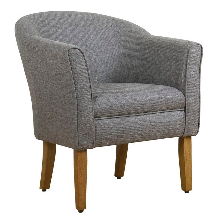 Fabric Upholstered Wooden Accent Chair with Barrel Style Back, Gray and Brown