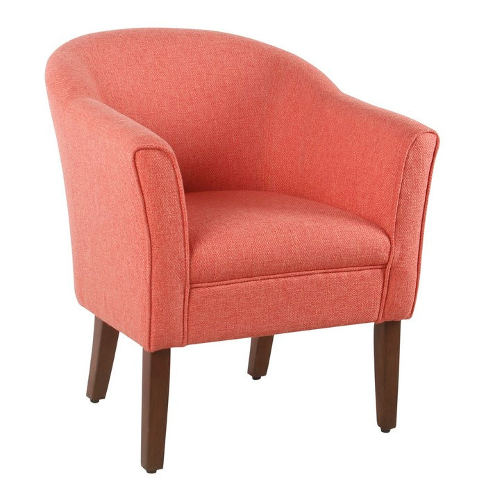 Fabric Upholstered Wooden Accent Chair with Barrel Style Back, Orange and Brown