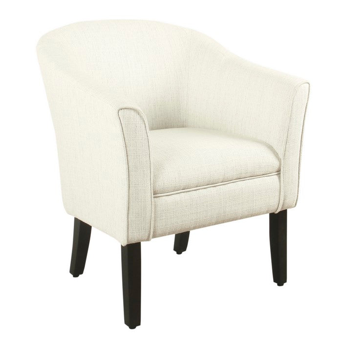 Fabric Upholstered Wooden Accent Chair with Barrel Style Back, White and Black