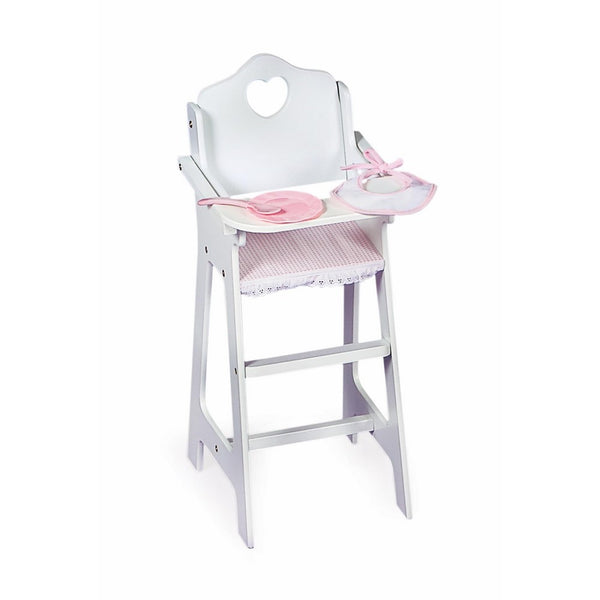 Badger Basket White Doll High Chair with Plate, Bib, and Spoon (fits American Girl dolls)