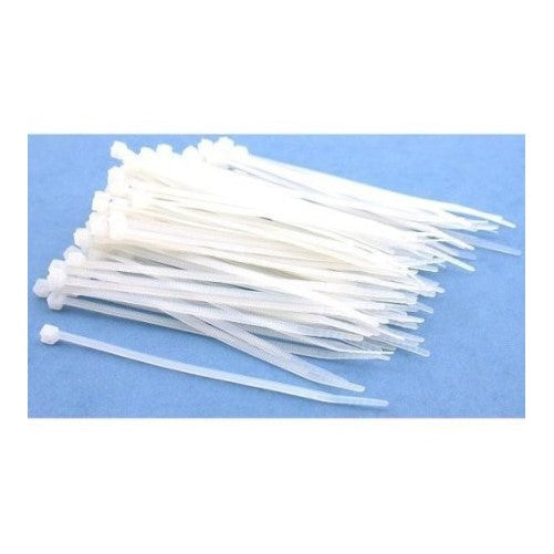 100 White Nylon Cable Zip Ties Self Locking 2.5mm x 4"