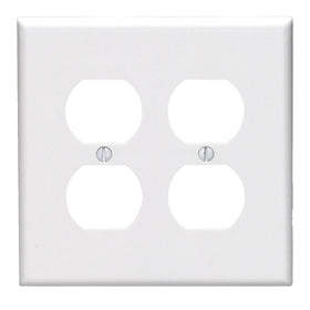 Leviton 80516-W 2-Gang Duplex Device Receptacle Wallplate, Midway Size, White