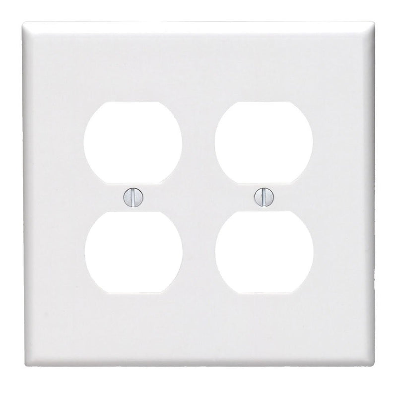 Leviton 80516-W 2-Gang Duplex Device Receptacle Wallplate, Midway Size, White