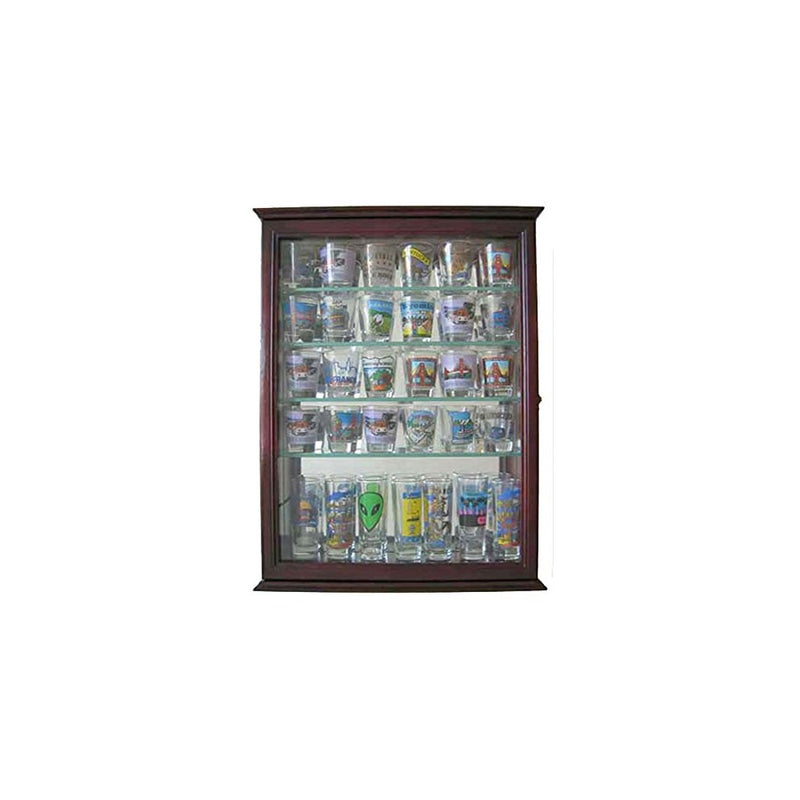 36 Shot Glass Display Case Wall Cabinet Holder Rack - Cherry Finish (SCD06B-CH)
