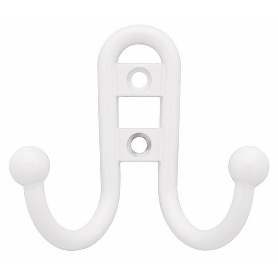 Liberty Hardware B46115Z-W-C Double Prong Robe Hook with Ball End, White