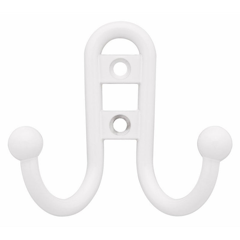 Liberty Hardware B46115Z-W-C Double Prong Robe Hook with Ball End, White