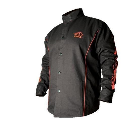 BSX Flame-Resistant Welding Jacket - Black with Red Flames, Size 2X-Large