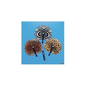 12 Wild Animal Print Paper Fans