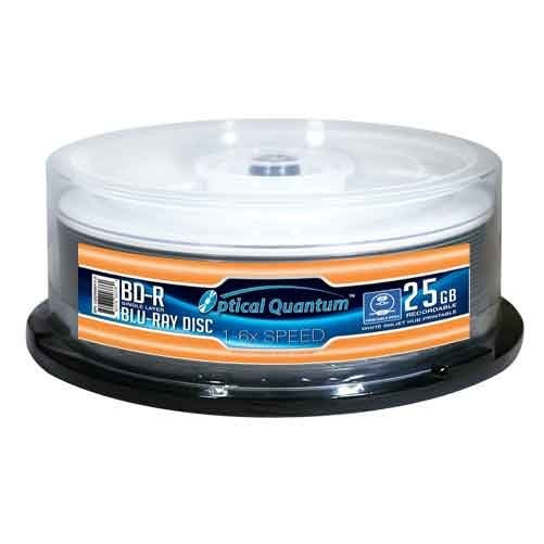 Optical Quantum OQBDR06WIP-H-25 6X 25 GB BD-R White Inkjet Printable Single Layer Blu-Ray Recordable 25-Disc Spindle