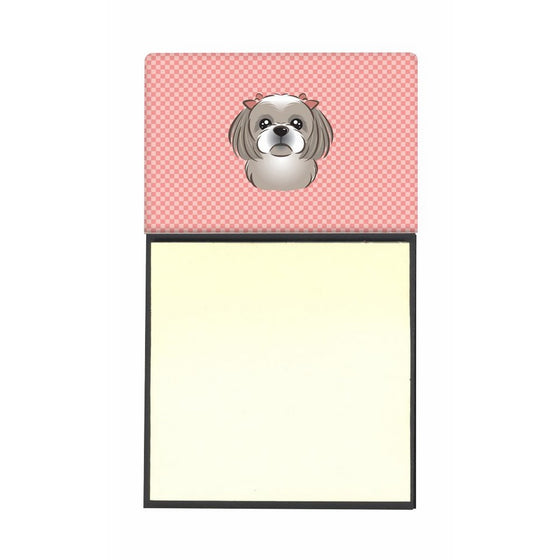 Caroline's Treasures Checkerboard Pink Gray Silver Shih Tzu Refillable Sticky Note Holder or Postit Note Dispenser, 3.25 by 5.5", Multicolor