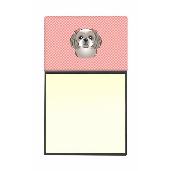 Caroline's Treasures Checkerboard Pink Gray Silver Shih Tzu Refillable Sticky Note Holder or Postit Note Dispenser, 3.25 by 5.5", Multicolor