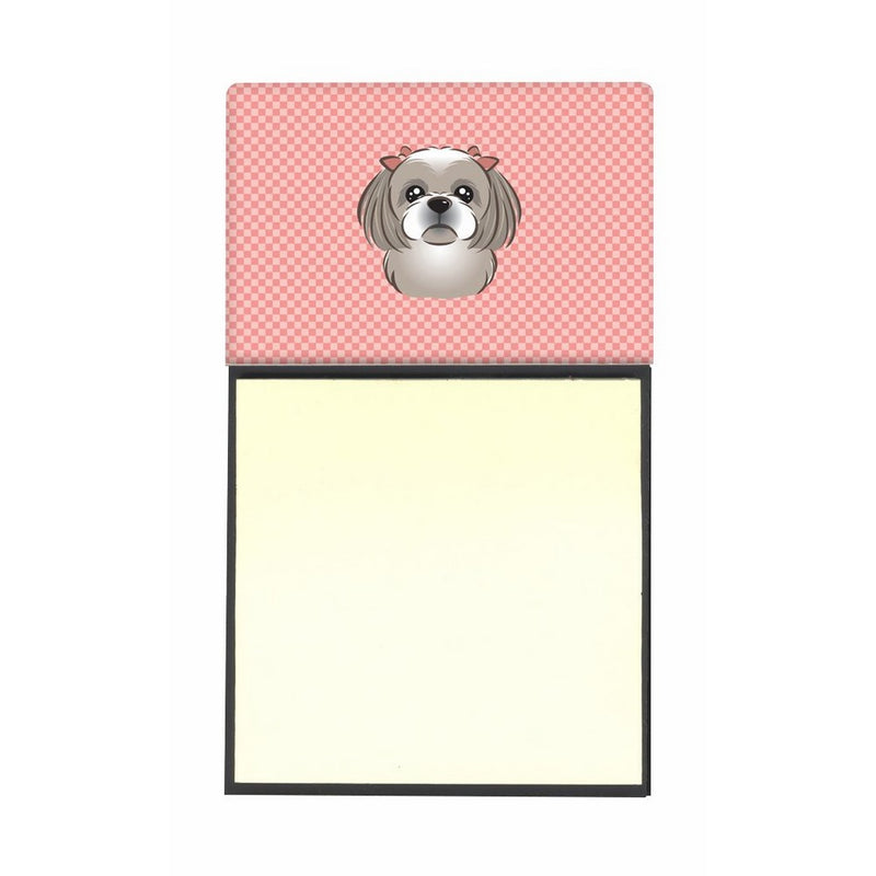 Caroline's Treasures Checkerboard Pink Gray Silver Shih Tzu Refillable Sticky Note Holder or Postit Note Dispenser, 3.25 by 5.5", Multicolor