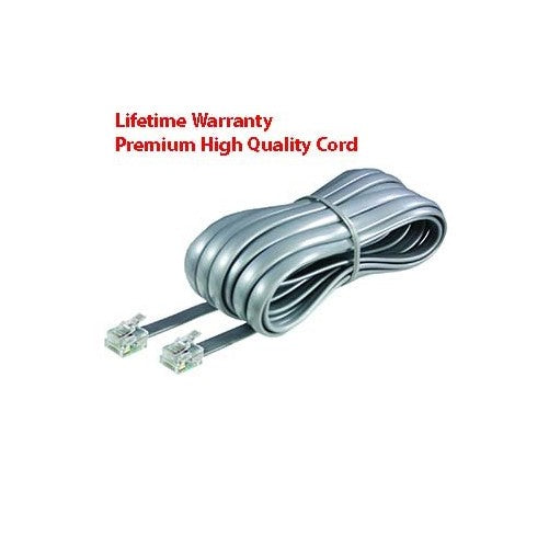 Premium Telephone Line Cord Heavy Duty Silver Satin 4 Conductor 25-ft by TeleDirect