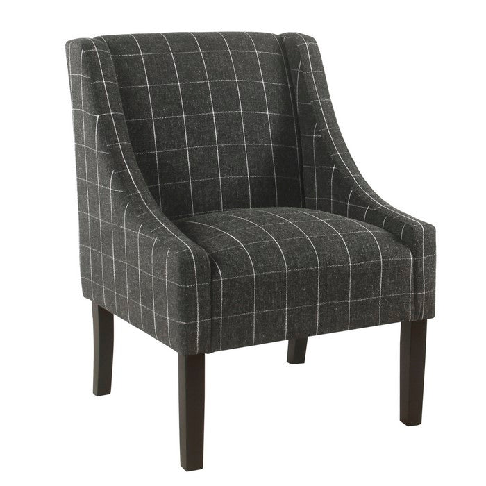 Fabric Upholstered Wooden Accent Chair with Windowpane Pattern, Black