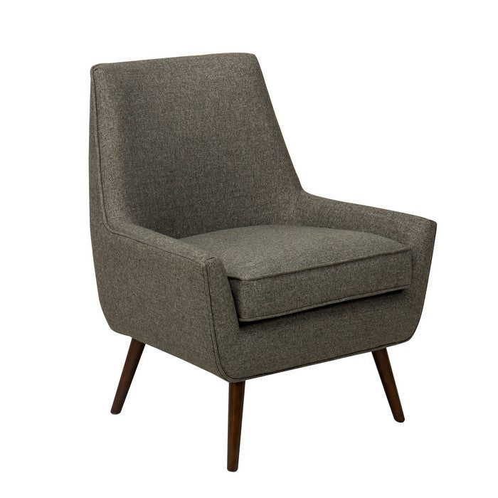 Fabric Upholstered Wooden Accent Chair with Round Tapered Legs, Gray and Brown