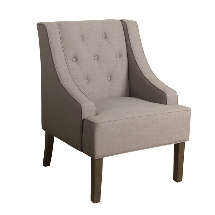 Fabric Upholstered Wooden Accent Chair with Button Tufting, Brown