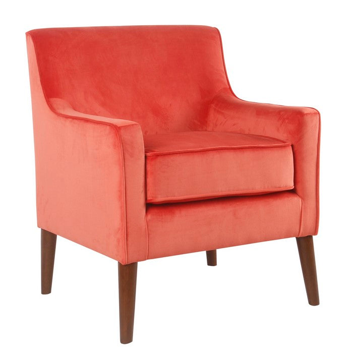Fabric Upholstered Wooden Accent Chair with Plush Seat Cushion, Orange and Brown