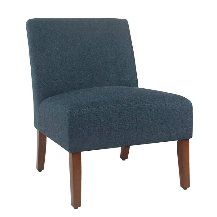 Fabric Upholstered Wooden Armless Accent Chair, Blue and Brown