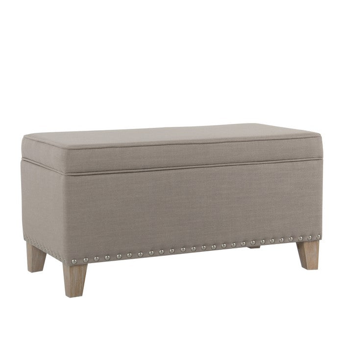 Fabric Upholstered Wooden Storage Bench with Nail Head Trim Accent, Brown
