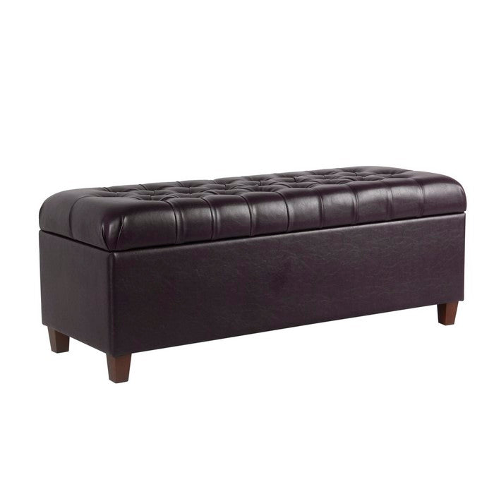 Leatherette Upholstered Wooden Bench with Button Tufted Lift Top Storage, Brown