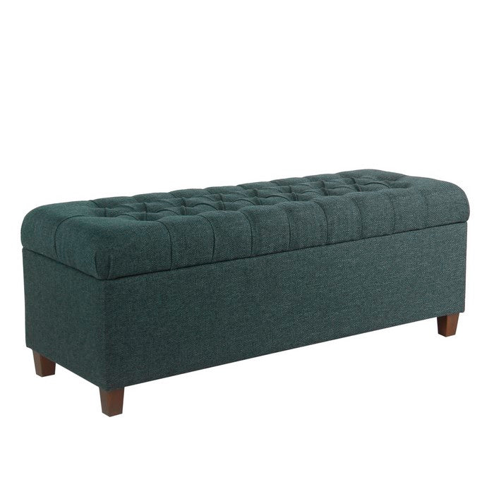 Fabric Upholstered Wooden Bench with Button Tufted Lift Top Storage, Blue