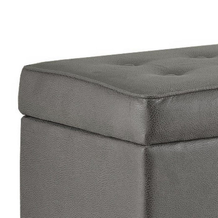 Leatherette Upholstered Wooden Bench with Button Tufted Lift Top Storage, Gray