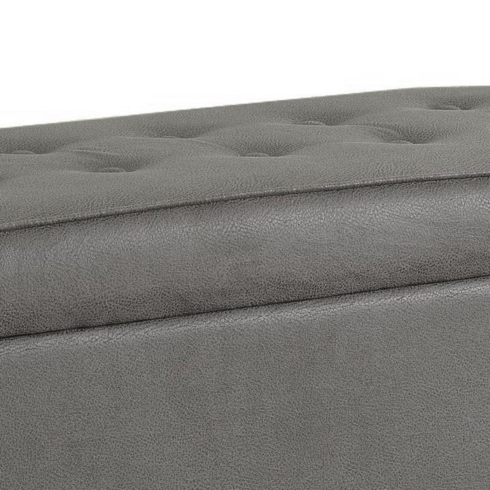 Leatherette Upholstered Wooden Bench with Button Tufted Lift Top Storage, Gray