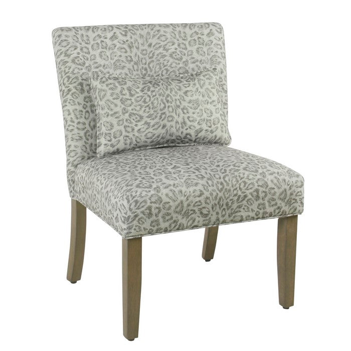 Fabric Upholstered Wooden Accent Chair with Printed Medallion Pattern, Brown, Gray and Black