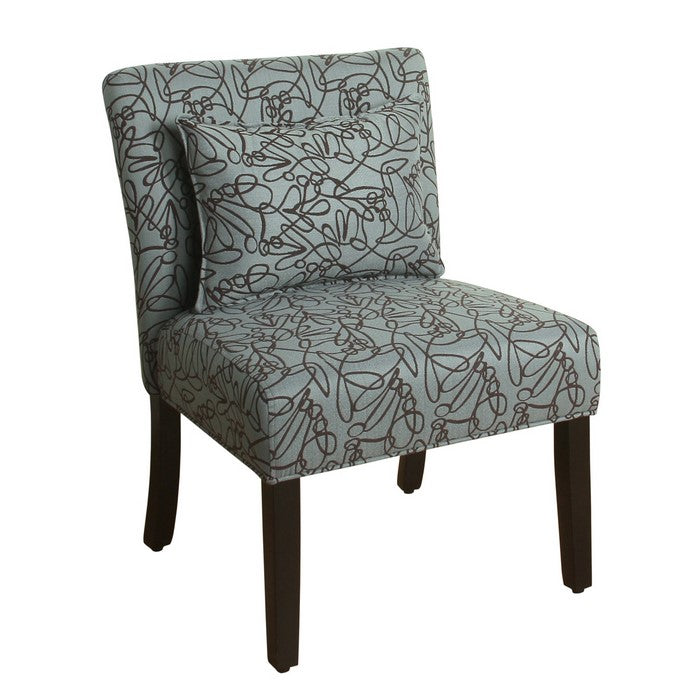 Fabric Upholstered Wooden Accent Chair with Printed Medallion Pattern, Brown, Blue and Black