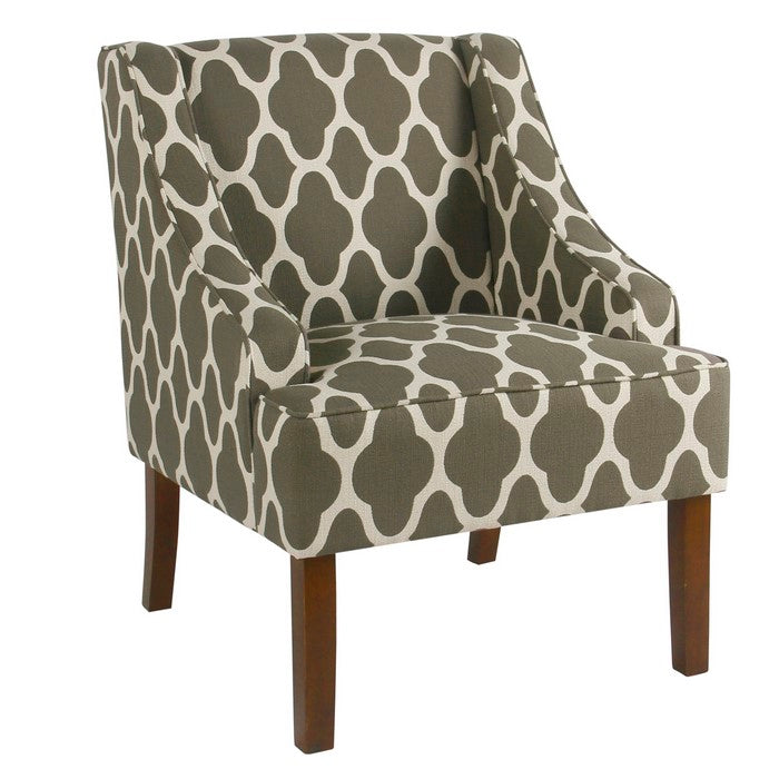 Wood and Fabric Upholstered Accent Chair with Swooping Armrests, Multicolor