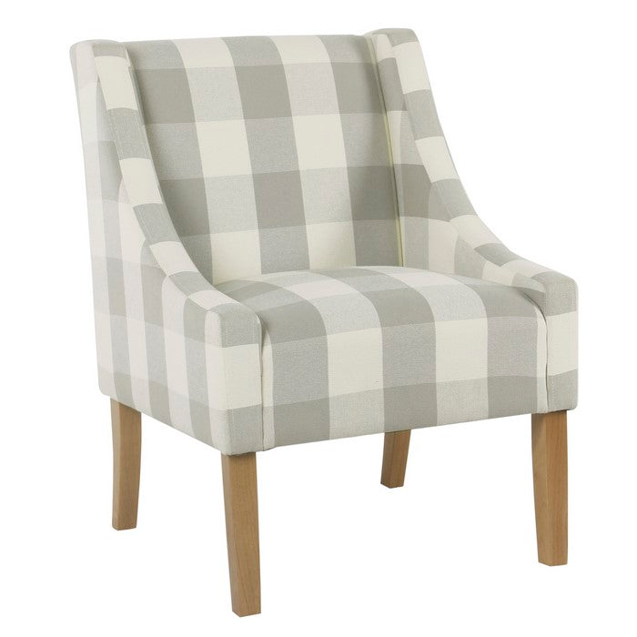 Fabric Upholstered Wooden Accent Chair with Buffalo Plaid Pattern, Multicolor