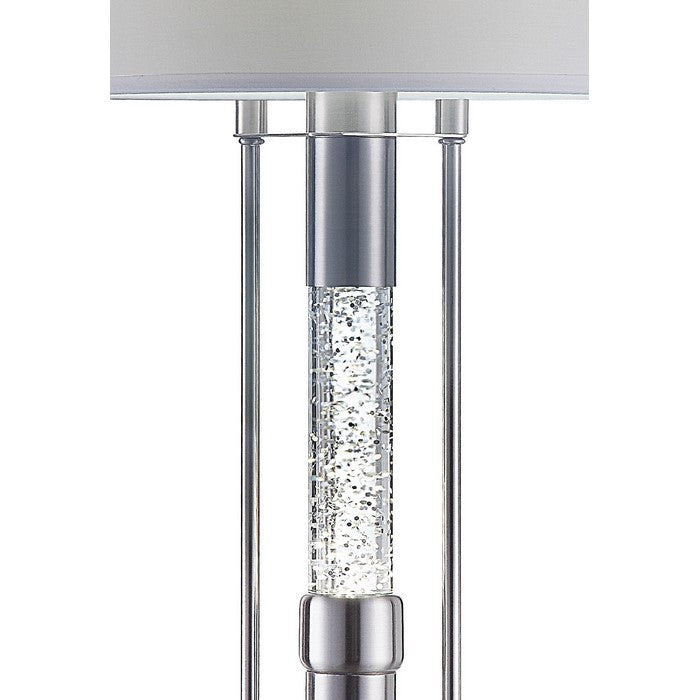 Contemporary Metal Table Lamp with Fabric Drum Shade, Silver and White
