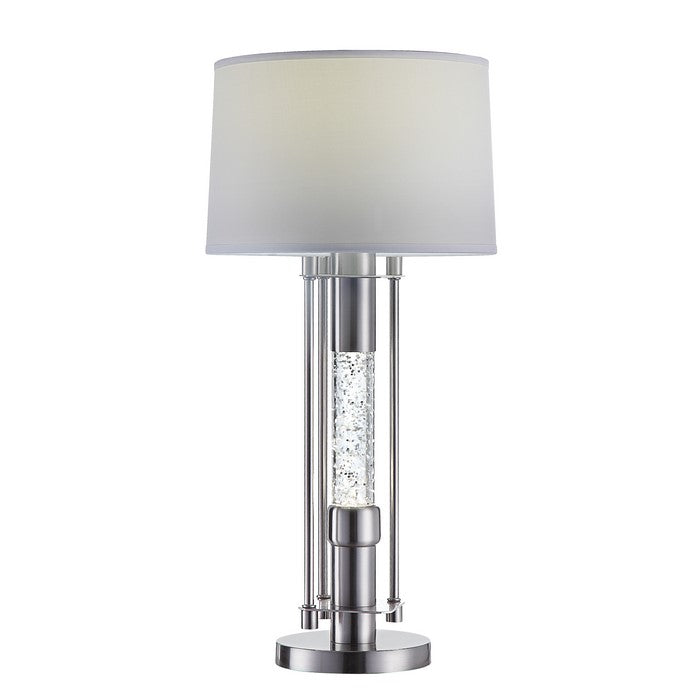 Contemporary Metal Table Lamp with Fabric Drum Shade, Silver and White