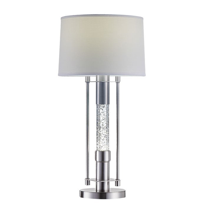 Contemporary Metal Table Lamp with Fabric Drum Shade, Silver and White